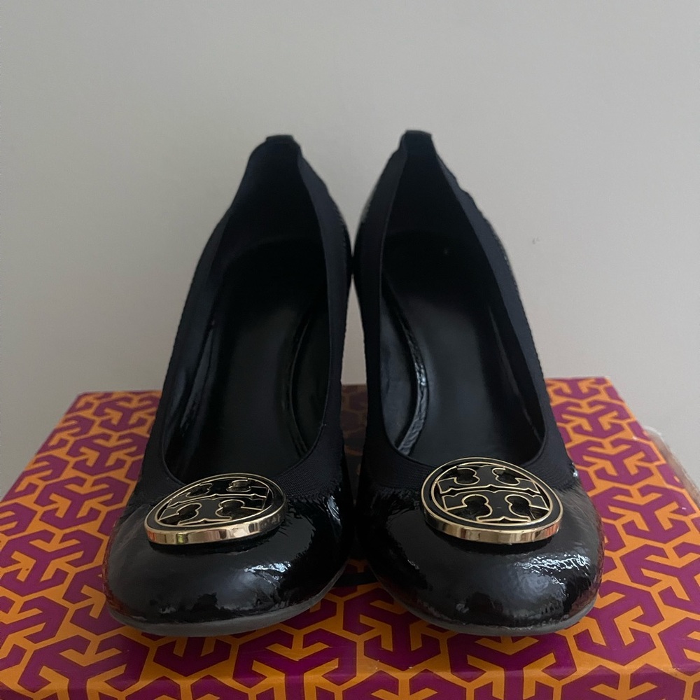 tory burch black wedge-naplak/elastic barley used
